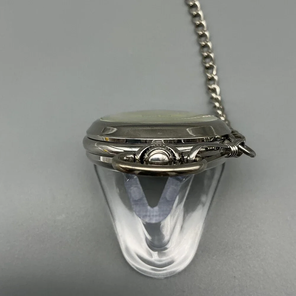 John Deere Pocket Watch Men 45mm Silver Tone Tractor Dial Chain New Battery